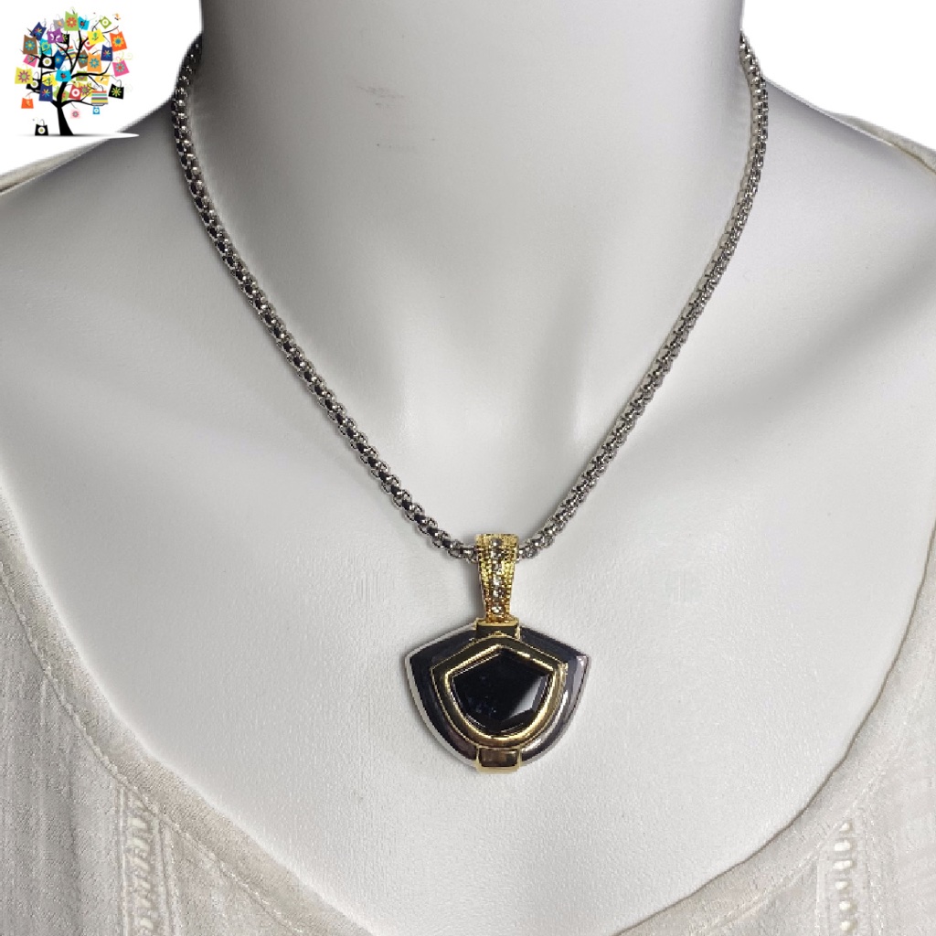 Choker Pendant Necklace Black Stone 16.5